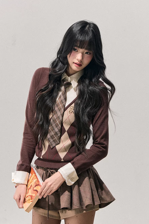 Layered-Style Argyle Knit Shirt