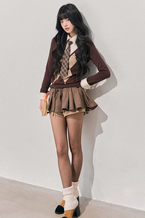 Layered-Style Argyle Knit Shirt