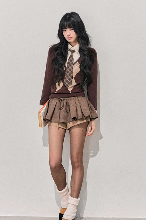 Layered-Style Argyle Knit Shirt