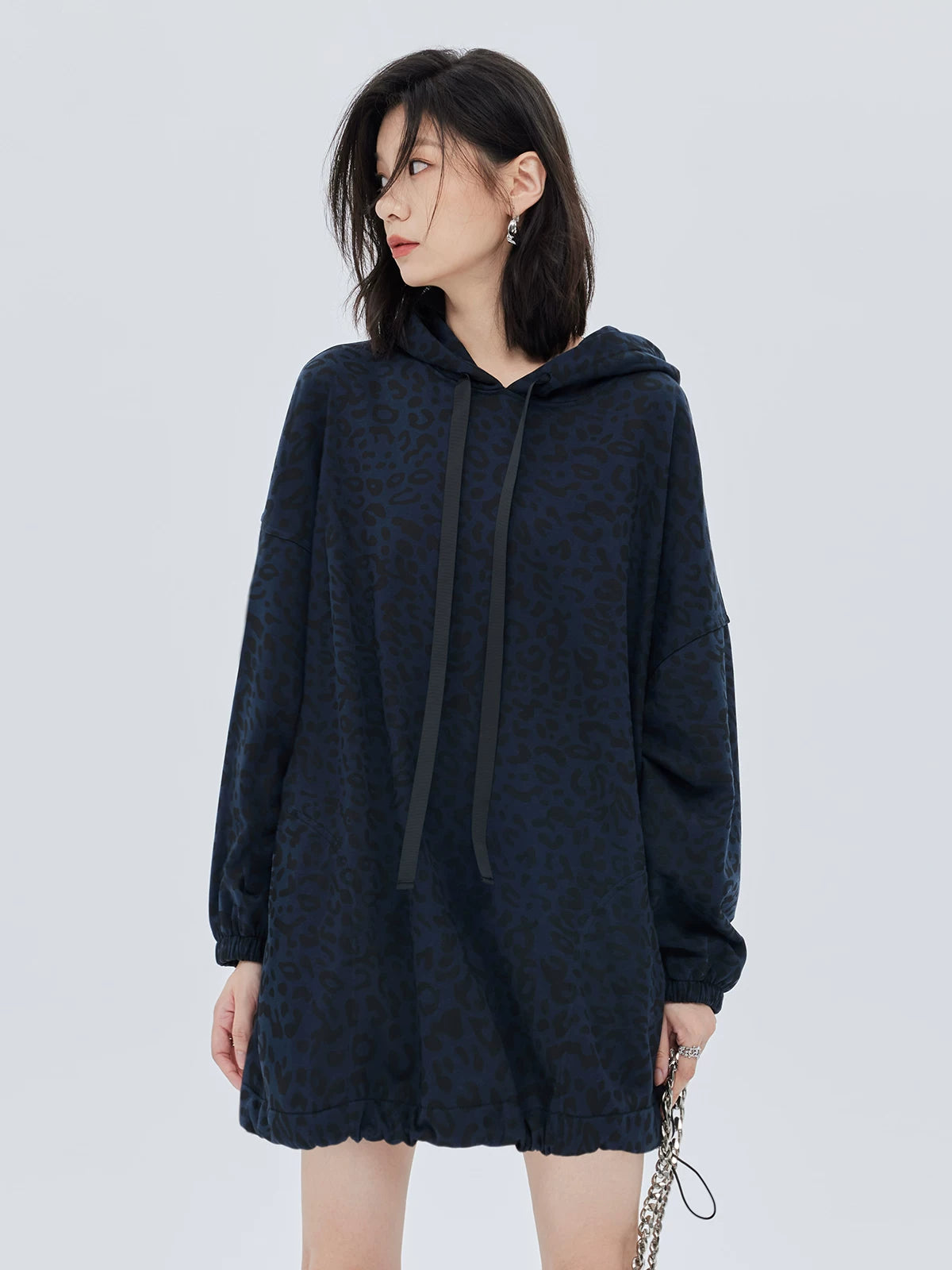 Leopard Print Hood Shoulder Dress
