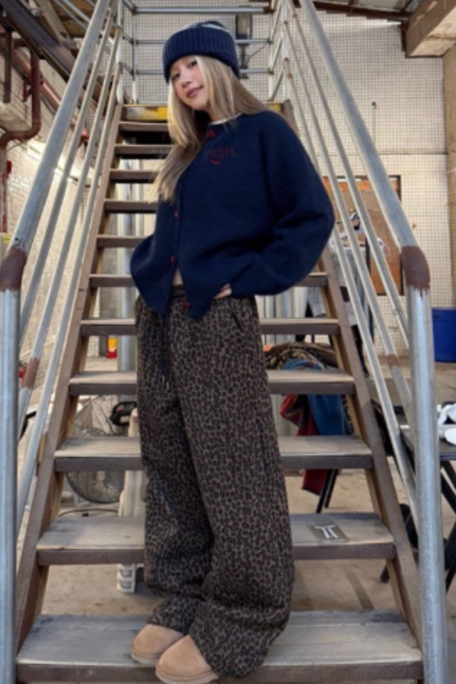 Leopard Print Wide Pants