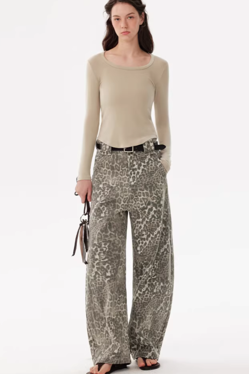 Leopard Washed Curved Pants