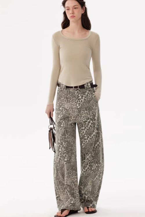Leopard Washed Curved Pants