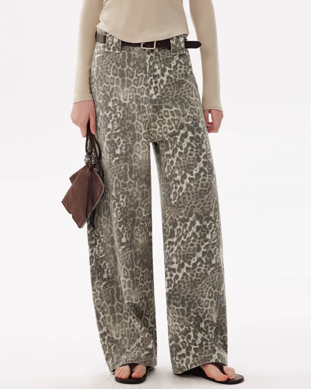 Leopard Washed Curved Pants