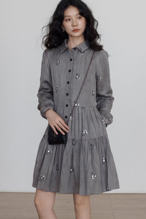 Long-Sleeve Shirt Flare Dress