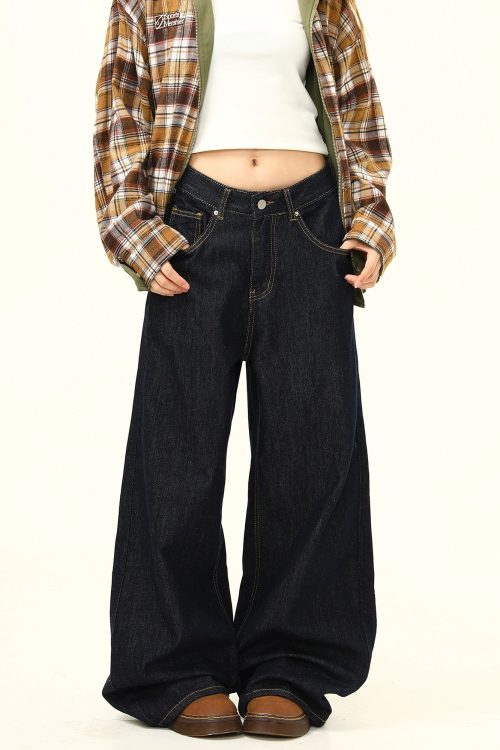 Loose Wide Curve Denim Pants