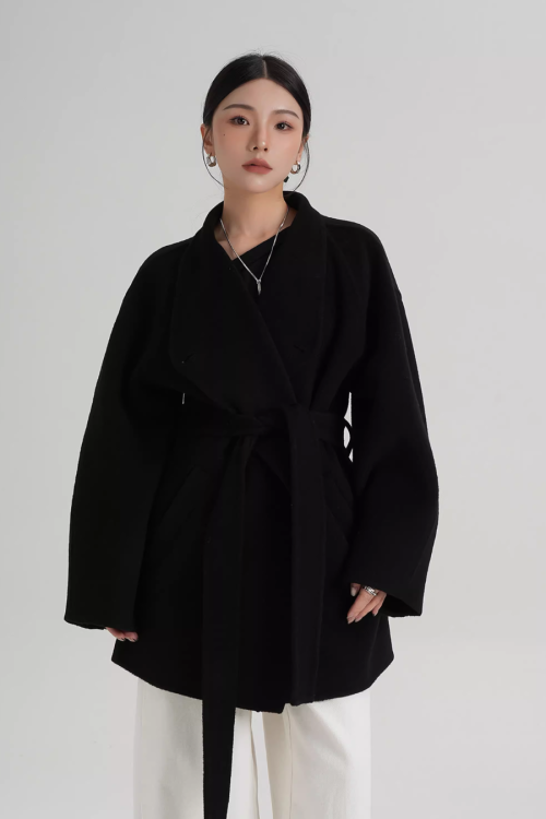 Mid Length Belted Wool Coat