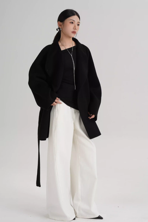Mid Length Belted Wool Coat