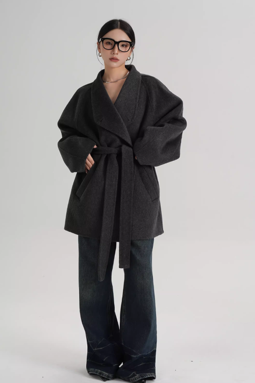 Mid Length Belted Wool Coat