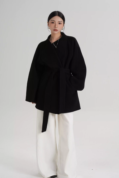 Mid Length Belted Wool Coat