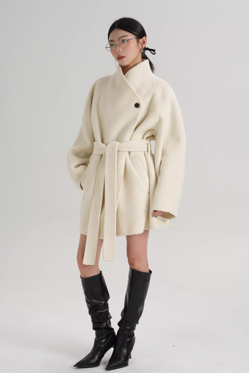 Mid Length Belted Wool Coat