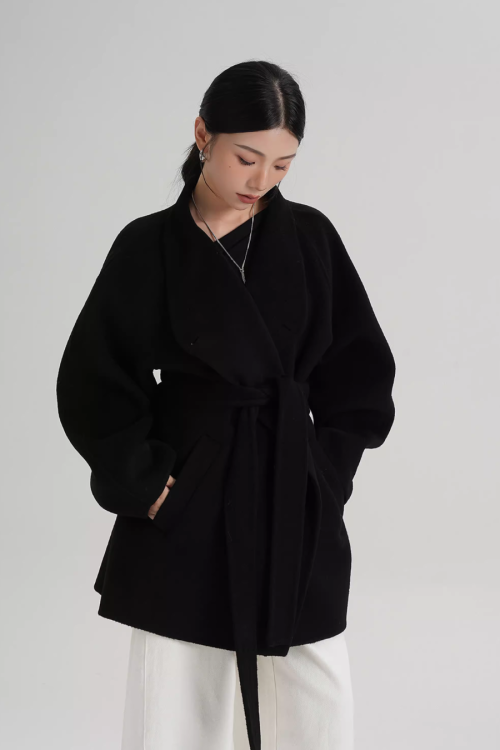 Mid Length Belted Wool Coat