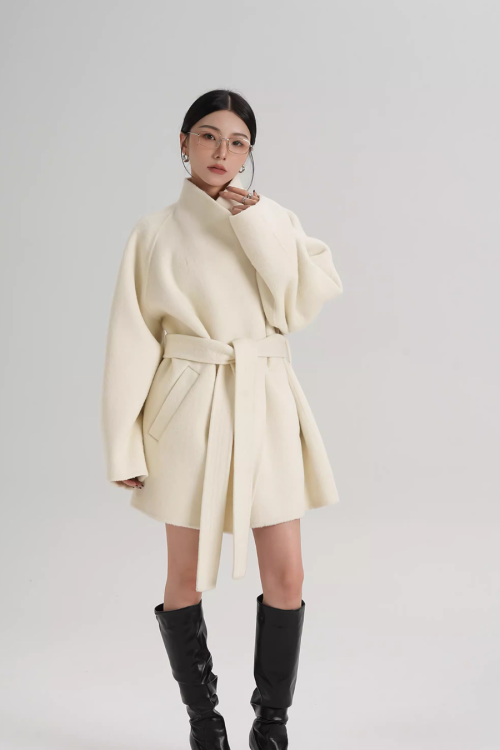 Mid Length Belted Wool Coat