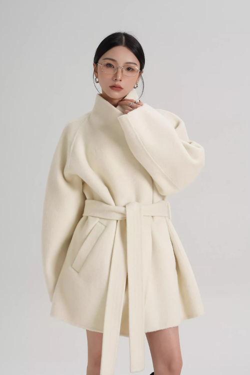 Mid Length Belted Wool Coat