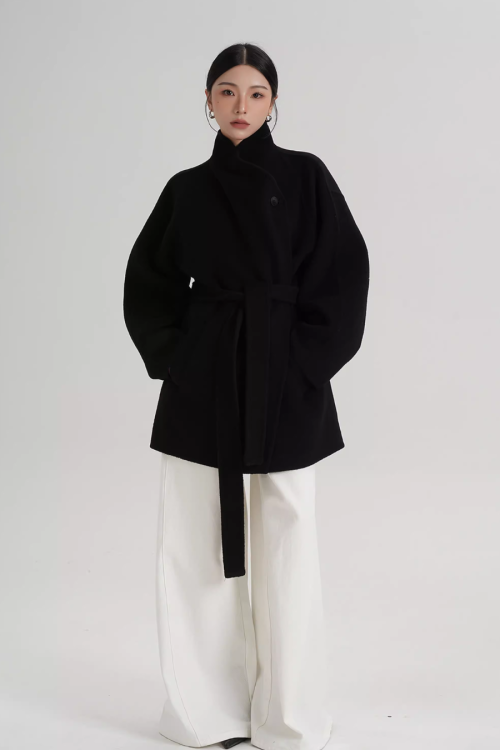 Mid Length Belted Wool Coat