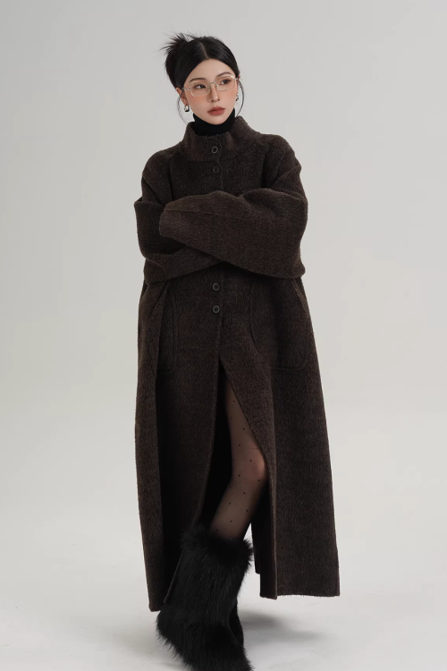 Mock Neck Long Coat
