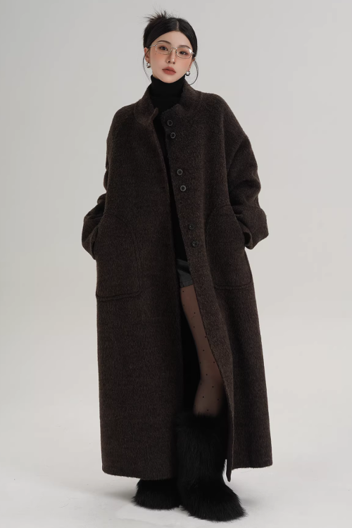 Mock Neck Long Coat
