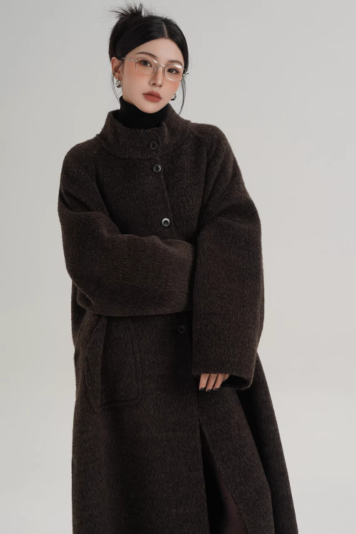 Mock Neck Long Coat