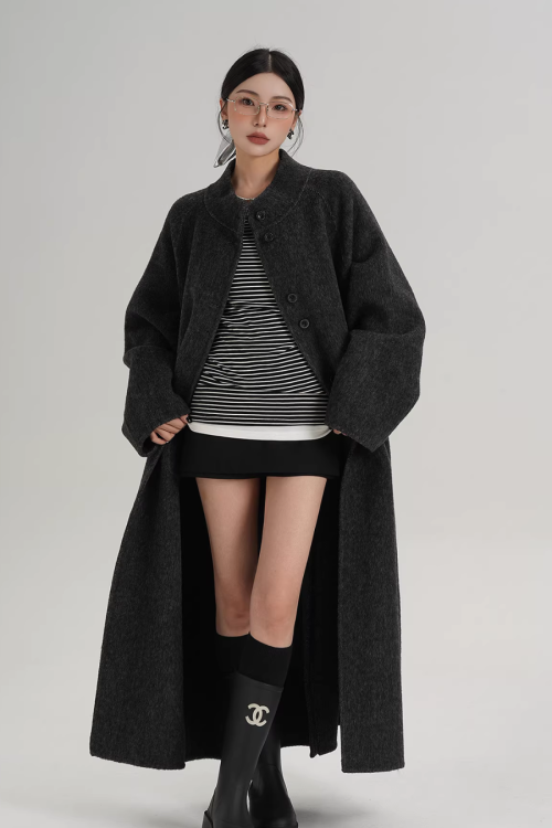 Mock Neck Long Coat