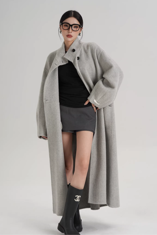 Mock Neck Long Coat
