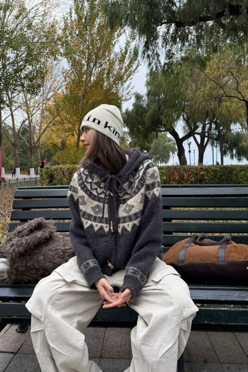 Nordic Pattern Hood Cardigan