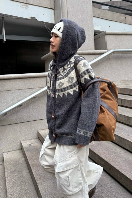 Nordic Pattern Hood Cardigan