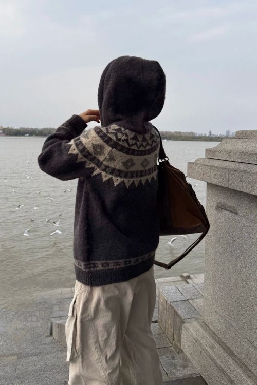 Nordic Pattern Hood Cardigan