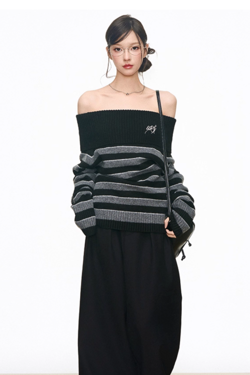 Off Shoulder Sweater Top / Wide Long Pants