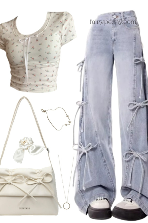 OOTD: Coquette Short Sleeve Tee + Wide Leg Jeans + Tote Bag