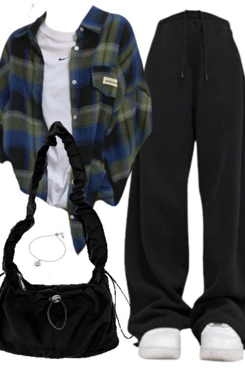 OOTD: Long Sleeve Blouse + Baggy Sweatpants + String Shoulder Bag