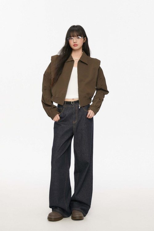 Padded Shoulder Leather Jacket