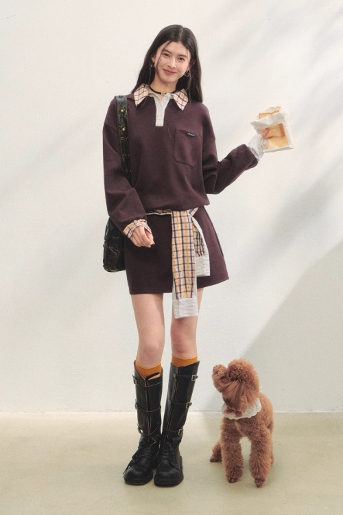 Paid Collar Polo Knit / Mini Skirt