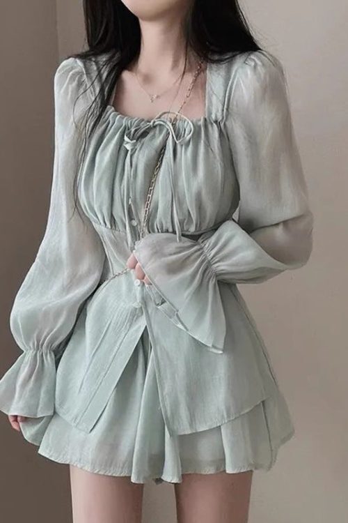 Patchwork Coquette Bow Long Sleeve Two Piece Set