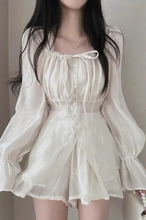 Patchwork Coquette Bow Long Sleeve Two Piece Set