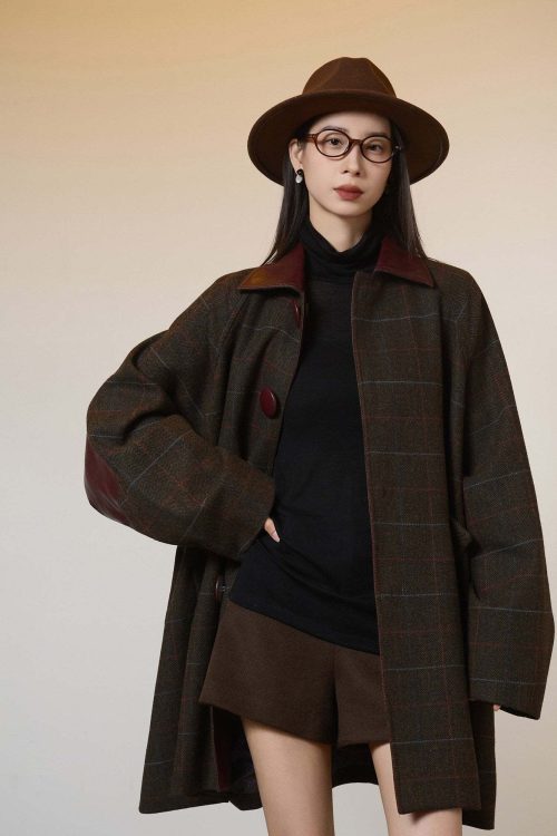 Patchwork Lapel Wool Coat