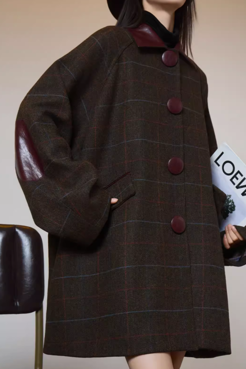 Patchwork Lapel Wool Coat