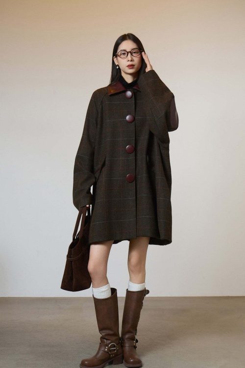 Patchwork Lapel Wool Coat