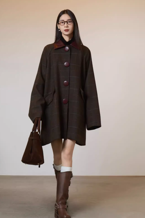 Patchwork Lapel Wool Coat