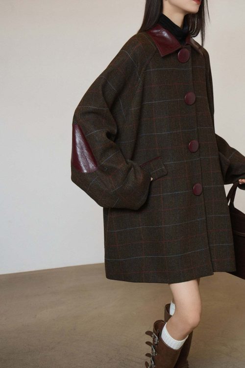 Patchwork Lapel Wool Coat