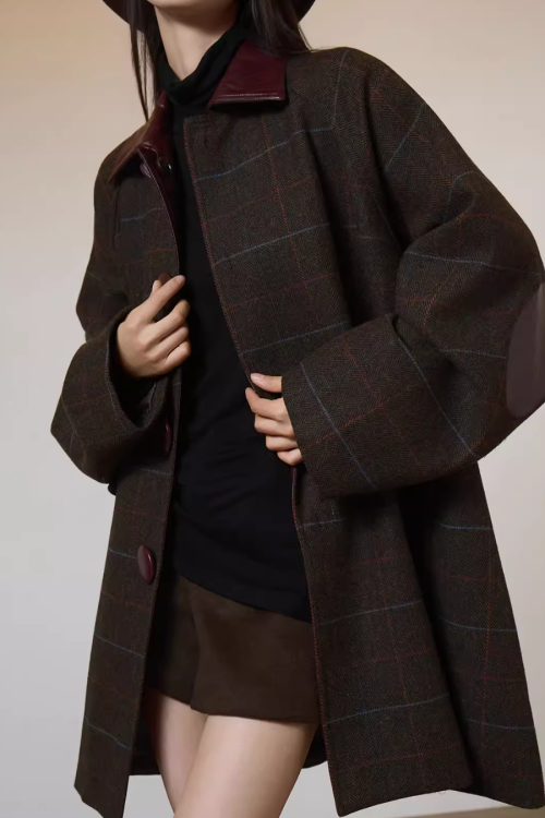 Patchwork Lapel Wool Coat