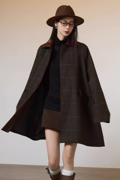 Patchwork Lapel Wool Coat