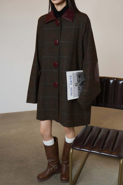 Patchwork Lapel Wool Coat