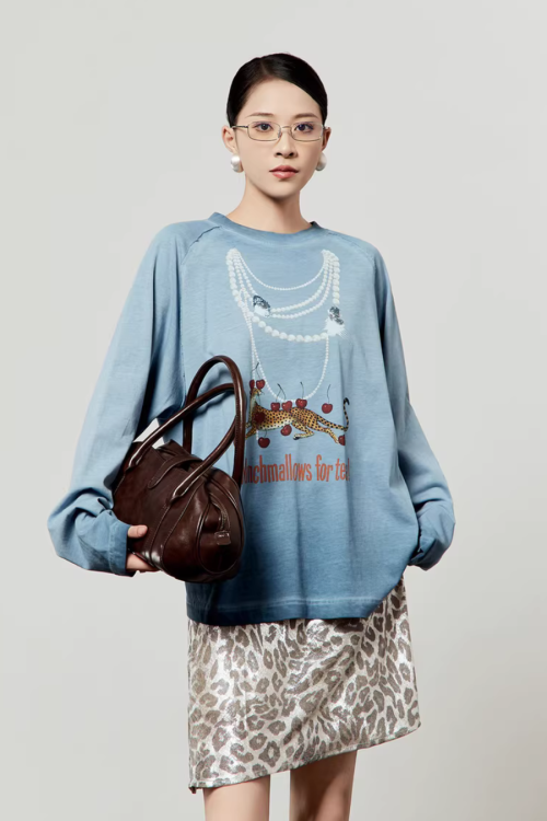 Pearl Light Leopard Long-Sleeve Top / Leopard Skirt