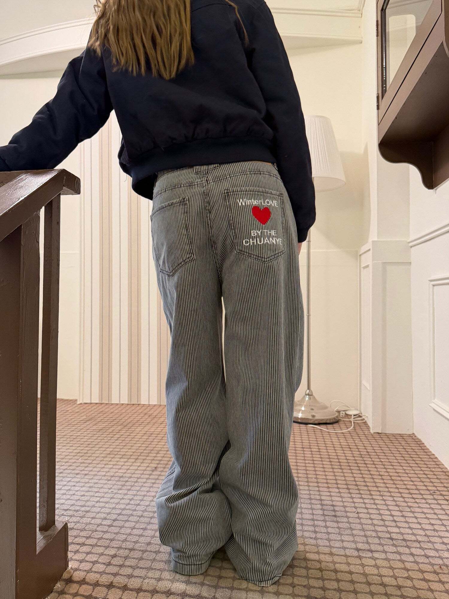 Pinstripe Wide Denim Pants