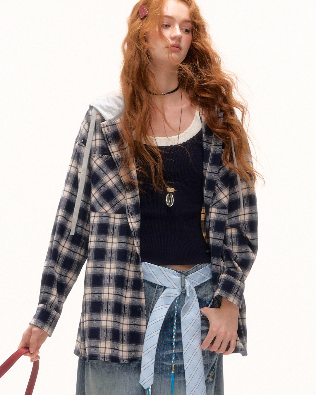 Plaid Hood Loose Shirt