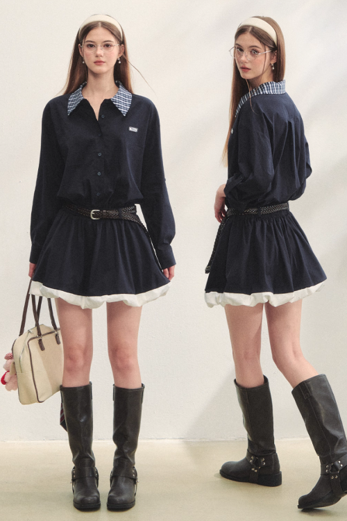 Plaid Lapel Black Dress