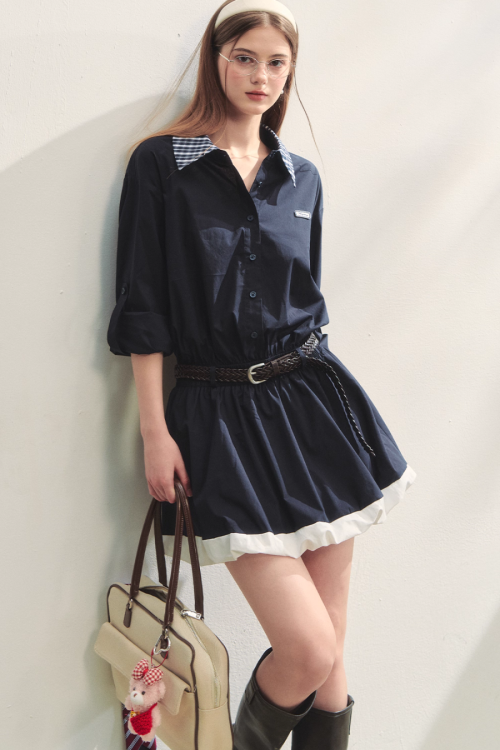 Plaid Lapel Black Dress