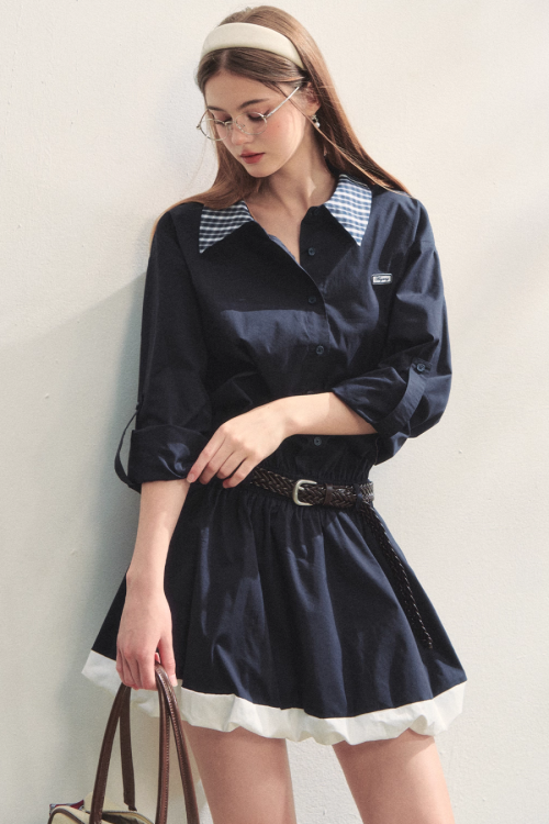 Plaid Lapel Black Dress