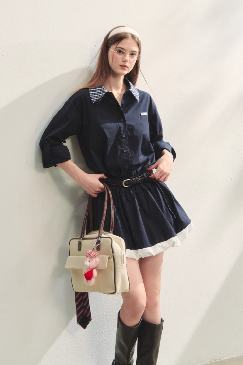 Plaid Lapel Black Dress