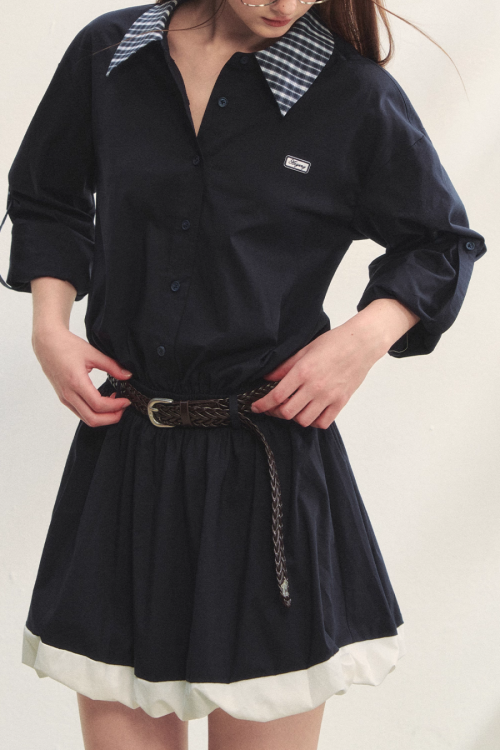 Plaid Lapel Black Dress